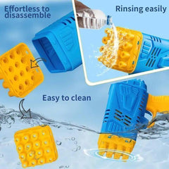 Blue & Yellow Bubble Gun for Kids – Battery Operated Outdoor Bubble Blower | Birthday & Party Fun (4 AA Batteries)