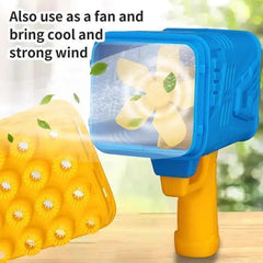Blue & Yellow Bubble Gun for Kids – Battery Operated Outdoor Bubble Blower | Birthday & Party Fun (4 AA Batteries)