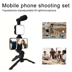 Portable LED Ring Light & Microphone Set with Adjustable Tripod & Phone Holder – 3-in-1 Content Creation Kit for Vlogging, Streaming & Video Calls (Black)