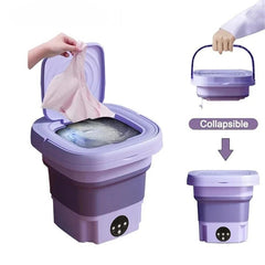 8L Portable Mini Foldable Washing Machine with Spin Dryer – 30W Energy-Efficient Compact Washer for Socks, Underwear & Delicates | Travel, Dorm & Home Use (Purple)