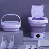 8L Portable Mini Foldable Washing Machine with Spin Dryer – 30W Energy-Efficient Compact Washer for Socks, Underwear & Delicates | Travel, Dorm & Home Use (Purple)
