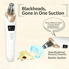 5-in-1 Electric Blackhead Remover – USB Rechargeable Derma Suction Facial Cleanser | Deep Pore Cleansing & Dead Skin Removal for All Skin Types