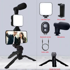 Portable LED Ring Light & Microphone Set with Adjustable Tripod & Phone Holder – 3-in-1 Content Creation Kit for Vlogging, Streaming & Video Calls (Black)