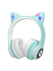 Cat Ear LED Headphones | Glowing Wireless Headset for Girls & Kids | Mint Green, Blue & Purple