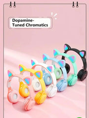 Cat Ear LED Headphones | Glowing Wireless Headset for Girls & Kids | Mint Green, Blue & Purple