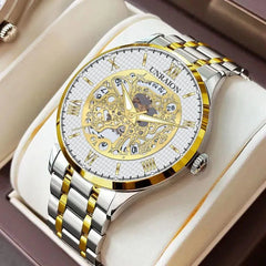 Unraion Skeleton Watch for Men | Two-Tone Gold Stainless Steel | Luxury Chain Watch Pakistan