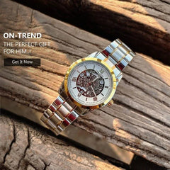 Unraion Skeleton Watch for Men | Two-Tone Gold Stainless Steel | Luxury Chain Watch Pakistan
