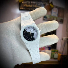 Men's White Ceramic Watch | Carbon Fiber Build | Arabic Numeral Marble Dial | Chronograph Style | Pakistan