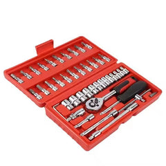 46-Piece Chrome Vanadium Tool Kit Set – Complete Home & Auto Repair Toolkit | Red Hard Case