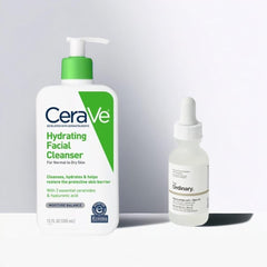CeraVe Hydrating Facial Cleanser + The Ordinary Niacinamide 10% Serum – 2-in-1 Brightening & Hydrating Skincare Bundle
