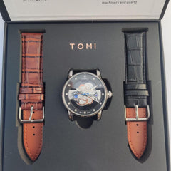 Men's Watch Gift Set | Stainless Steel Quartz Watch + 2 Interchangeable Straps | 3-Piece Set Pakistan