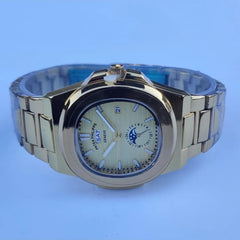 Men's Gold-Tone Watch | Moon Phase & Day-Date Display | Stainless Steel Band | Gift Box | Pakistan