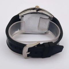 Men's Luxury Rectangular Watch | Crystal-Encrusted Roman Numeral Dial | Compass Bezel | Black Leather Strap | Gift Box Pakistan