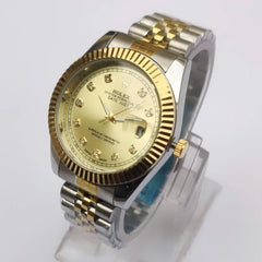 Men's Luxury Watch | Gold Dial Diamond-Studded | Two-Tone Gold & Silver Bracelet | Date Window | Gift Box Pakistan