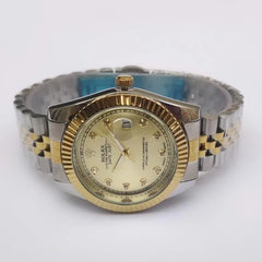 Men's Luxury Watch | Gold Dial Diamond-Studded | Two-Tone Gold & Silver Bracelet | Date Window | Gift Box Pakistan