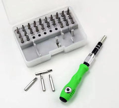 32-in-1 Precision Screwdriver Set with Green Handle – Durable Iron Bits, Ergonomic Grip & Compact Design | Electronics, Furniture & Home Repairs