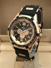Men's Chronograph Watch | Black Textured Rubber Strap | Rose Gold Accents | Tachymeter Bezel | 22mm Dial Pakistan