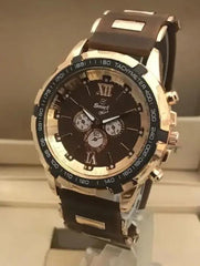 Men's Chronograph Watch | Black Textured Rubber Strap | Rose Gold Accents | Tachymeter Bezel | 22mm Dial Pakistan