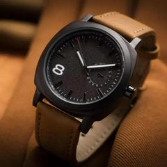 Men's Black Analog Watch | Palladium Case & Tan Leather Strap