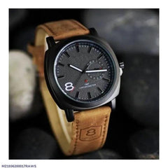 Men's Black Analog Watch | Palladium Case & Tan Leather Strap