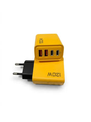 120W Fast Charging Travel Adapter with 4 USB Ports – GaN 5-in-1 USB-C Wall Charger | Compatible with iPhone, Samsung, Xiaomi & More (Yellow)