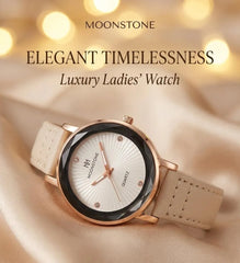Luxury Ladies Watch | Rose Gold Square Dial | Off White Leather Strap | Women's Quartz Watch Pakistan
