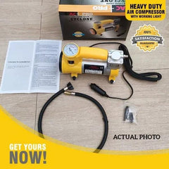 Heavy Duty Portable Air Compressor 150 PSI – 12V with LED Light & Auto Shut-Off | Yellow