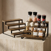 Premium 4-Layer Wooden Spice Rack | Brown Kitchen Organizer with Black Metal Support – Countertop Storage 2026