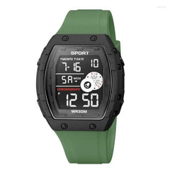 Men's Digital Sport Watch | Black & Green | Square Face | 3 ATM Waterproof | Silicone Band | Quartz Pakistan