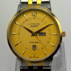Men's Two-Tone Watch | Gold-Tone Textured Wave Dial | Day-Date Display | Stainless Steel Bracelet | Gift Box Pakistan