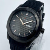Men's Black Quartz Watch | Stainless Steel Case | Silver Markers Date Display | Black Rubber Strap | Gift Box Pakistan