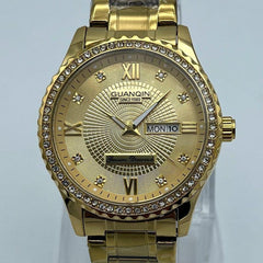Men's Gold Quartz Watch – Crystal Bezel & Roman Numerals | Luxury Stainless Steel Timepiece 2026