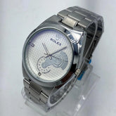 Men's Dress Watch | Cream Checkered Dial | Faux Diamond Markers | Silver Stainless Steel Chain | Decorative Sub-Dials Pakistan