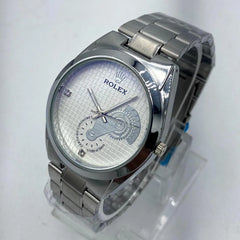 Men's Dress Watch | Cream Checkered Dial | Faux Diamond Markers | Silver Stainless Steel Chain | Decorative Sub-Dials Pakistan