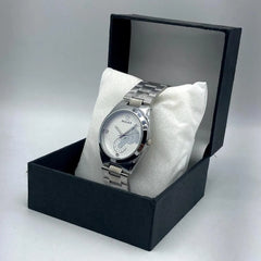 Men's Dress Watch | Cream Checkered Dial | Faux Diamond Markers | Silver Stainless Steel Chain | Decorative Sub-Dials Pakistan