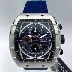Ferrucci Men's Chronograph Watch | Skeleton Dial | Deep Blue Rubber Strap | Rectangular Case | Pakistan