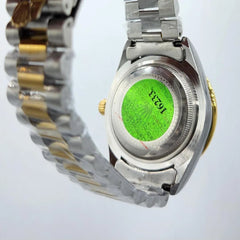 Men's Two-Tone Watch | Electric Blue Dial | Diamond Markers | Gold Bezel & Date Window | Stainless Steel Chain Pakistan