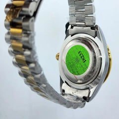 Men's Two-Tone Watch | Black Dial Diamond Markers | Gold Bezel & Cyclops Date | Stainless Steel Chain Pakistan