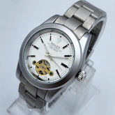 Men's Automatic Watch | White Dial Open Heart Movement | Silver Stainless Steel Chain | Tourbillon Style Pakistan