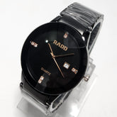 Men's Black Quartz Watch | Rose Gold Hands & Crystal Markers | Date Display | Stainless Steel Chain Pakistan