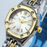 IEKE Women's Octagonal Watch | Crystal Bezel | Sunray Silver Dial | Two-Tone Gold & Silver Chain | Pakistan