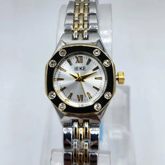 IEKE Women's Octagonal Watch | Crystal Bezel | Sunray Silver Dial | Two-Tone Gold & Silver Chain | Pakistan