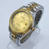 Men's Automatic Watch | Champagne Roman Numeral Dial | Gold-Plated Fluted Bezel | Stainless Steel Chain Pakistan