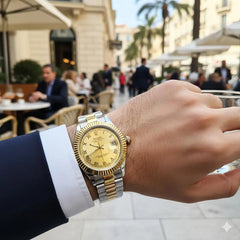 Men's Automatic Watch | Champagne Roman Numeral Dial | Gold-Plated Fluted Bezel | Stainless Steel Chain Pakistan