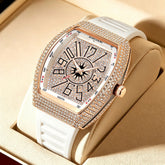 Men's Iced Out Diamond Luxury Fashion Watch – Full Rhinestone Tonneau Quartz Watch with Working Date & Premium Textured Strap | Hip Hop Bling Style (Green)