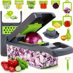 Multi-Function Vegetable Cutter Set – 16-Piece ABS Plastic Grater, Slicer & Peeler Kit | Green & Grey