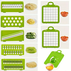Multi-Function Vegetable Cutter Set – 16-Piece ABS Plastic Grater, Slicer & Peeler Kit | Green & Grey