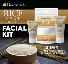 Dermarich Rice Extract Bright Facial Kit 3-in-1 – Face Wash, Powder Mask & Exfoliating Scrub | 2026 Skincare Essential