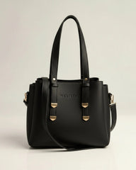 Handbag with Shoulder Strap for Women – Structured PU Leather Bag with Gold Hardware
