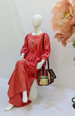 Aurora Button Co-Ord Set | Coral Maxi Dress with Puff Sleeves & Button Detail